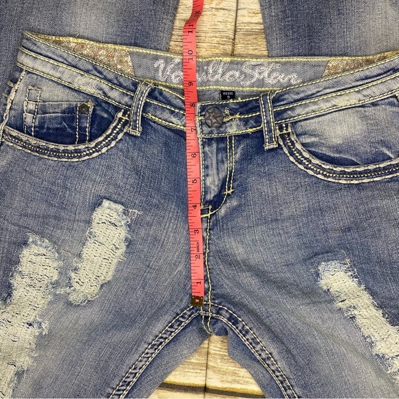 Vanilla Star Medium Wash Y2K Distressed Flare Jeans Juniors Size 9 - Picture 7 of 11